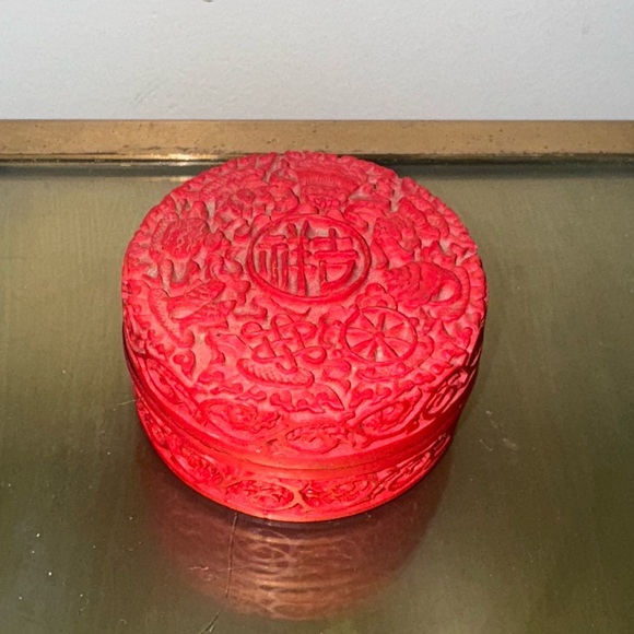 Chinese Lacquer Red Wood Carved Small trinket - Picture 2 of 6